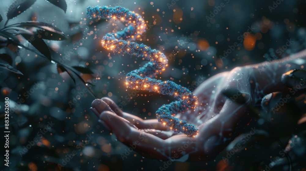 Poster scientist analyzing dna structure in laboratory generative ai