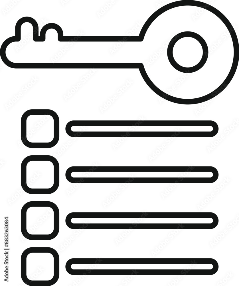 Aufkleber simple icon of a key unlocking a list of items, representing secure access