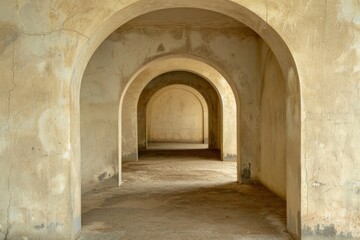 Mamluk era arched stones tunnel leading to Al-Muayyad Bimaristan (ancient hospital), Darb El Labbana district, Cairo, Egypt. Beautiful simple AI generated image in 4K, unique.