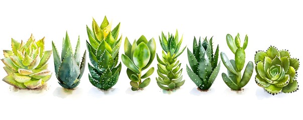 Obraz premium Whimsical Watercolor Cactus Leaves Arranged on White Background