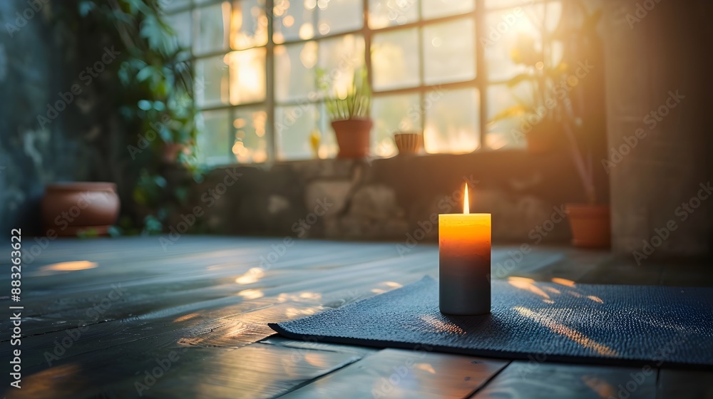 Sticker Serene Meditation Space with Solitary Candle and Tranquil Ambience