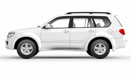 White SUV isolated on a white background, side view with a clean and clear outline.