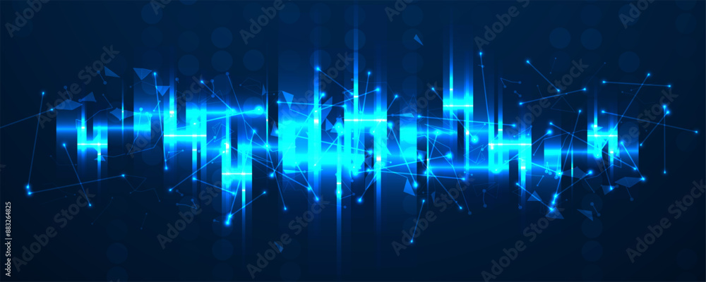 Poster Neural network concept. Connected cells with links. High technology process. Abstract futuristic background. Vector art.
