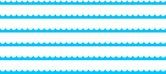 Water wave, sea wave. Wavy line. Seamless marine decoration pattern background. Vector ocean wave shape. Water logo, symbol or sign vector collection.