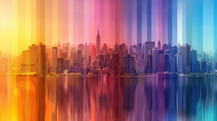 Obraz premium Sunny day illuminating colorful city skyline