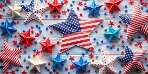 Obraz premium Patriotic Star-Spangled Celebration American Flag Stars on Blue Wood, 4th of July, Independence Day, USA, Patriotic