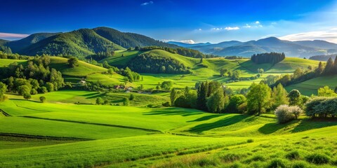 Fototapeta premium Rolling Green Hills and Blue Skies in the Austrian Alps, nature , landscape , mountain , scenery