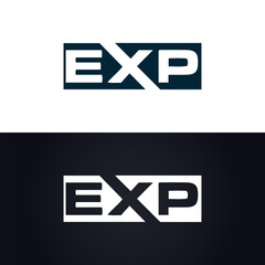 EXP logo. E X P design. White EXP letter. EXP, E X P letter logo design. E X P letter logo design in GOLD, GOLDEN LOGO, THREE, style. letter logo set in one artboard. E X P letter logo vector design.