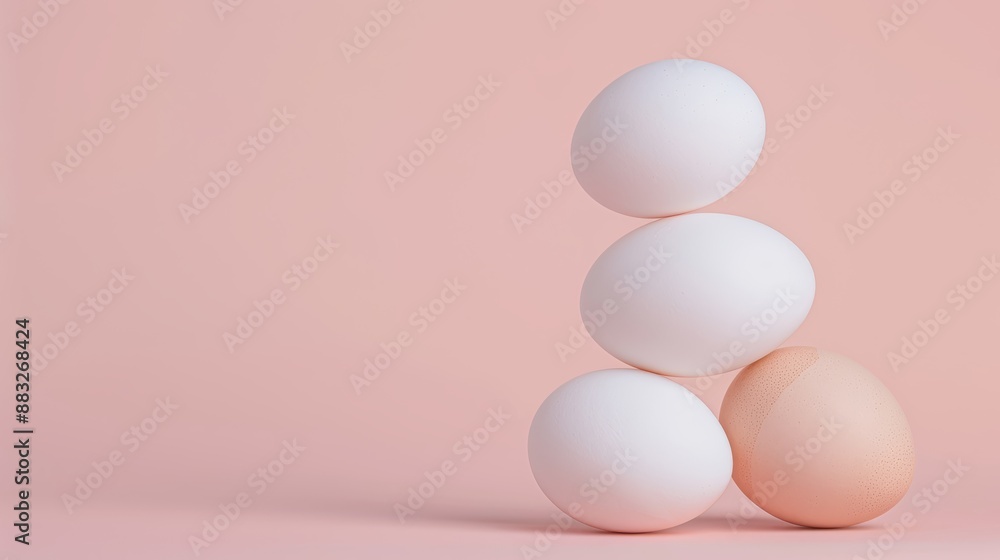 Poster a simple display with chicken eggs set against a soft-colored background
