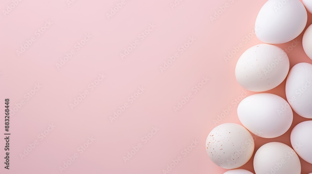 Poster a simple display with chicken eggs set against a soft-colored background