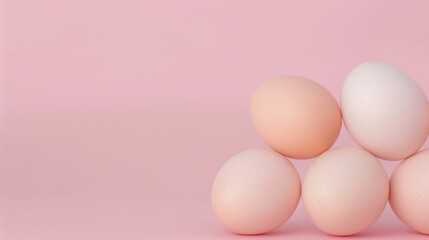 Fototapeta premium A simple display with chicken eggs set against a soft-colored background