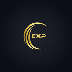 EXP logo. E X P design. White EXP letter. EXP, E X P letter logo design. E X P letter logo design in GOLD, GOLDEN LOGO, THREE, style. letter logo set in one artboard. E X P letter logo vector design.