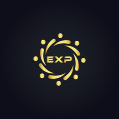 EXP logo. E X P design. White EXP letter. EXP, E X P letter logo design. E X P letter logo design in GOLD, GOLDEN LOGO, THREE, style. letter logo set in one artboard. E X P letter logo vector design.