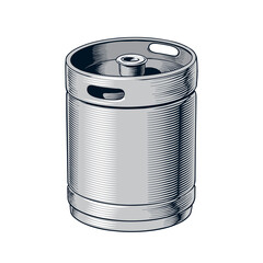 Metal beer keg isolated on the white background. Monochrome graphic vector illustration