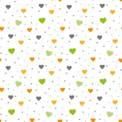 Multicolored hearts on a white background. Fun abstract background, seamless pattern. For packaging and fabric.