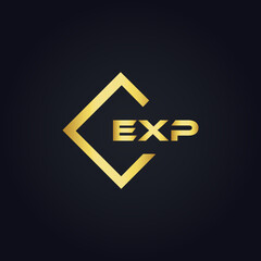 EXP logo. E X P design. White EXP letter. EXP, E X P letter logo design. E X P letter logo design in GOLD, GOLDEN LOGO, THREE, style. letter logo set in one artboard. E X P letter logo vector design.