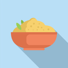 Bowl full of couscous with green leaves standing on the table, traditional moroccan food