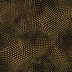 Waving seamless pattern with gold dots on black background