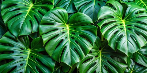 Tropical Monstera Leaf Texture, Green, Lush, Nature, Botany