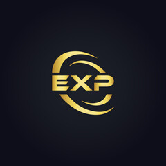 EXP logo. E X P design. White EXP letter. EXP, E X P letter logo design. E X P letter logo design in GOLD, GOLDEN LOGO, THREE, style. letter logo set in one artboard. E X P letter logo vector design.