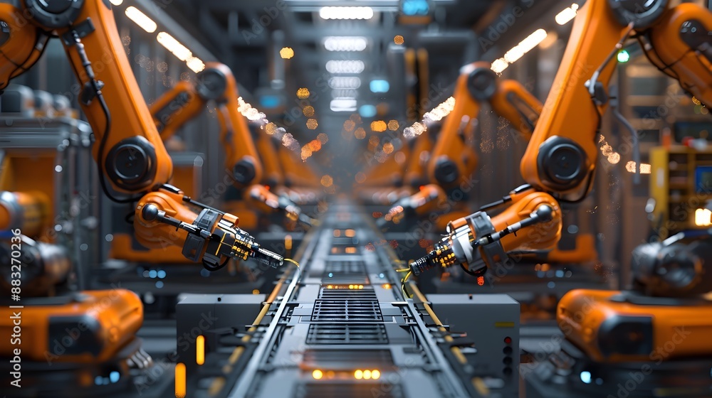 Aufkleber seamless smart factory automation with futuristic iot devices and robots managing production process