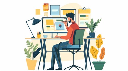 Man Designing Advertisement on Tablet, Ideal for Business and Marketing Graphics, Emphasizing 