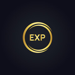 EXP logo. E X P design. White EXP letter. EXP, E X P letter logo design. E X P letter logo design in GOLD, GOLDEN LOGO, THREE, style. letter logo set in one artboard. E X P letter logo vector design.