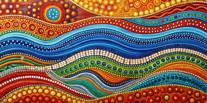 Wavy Abstract Dot Painting in Vibrant Colors, dot art, aboriginal art, abstract art, contemporary art