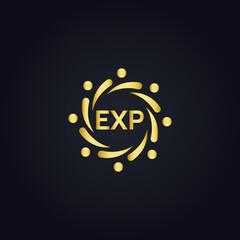 EXP logo. E X P design. White EXP letter. EXP, E X P letter logo design. E X P letter logo design in GOLD, GOLDEN LOGO, THREE, style. letter logo set in one artboard. E X P letter logo vector design.