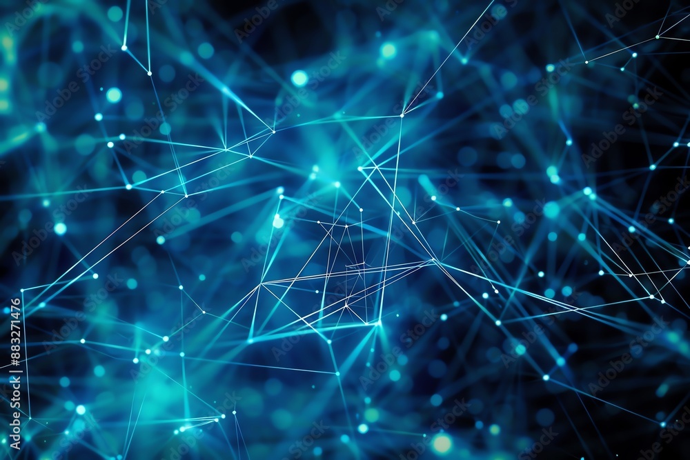 Poster abstract network connection background with blue glowing lines and nodes. ideal for technology and d