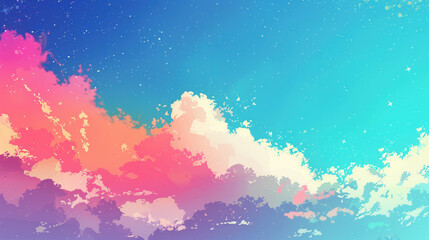 Obraz premium Colorful Dreamy Sky with Stars and Clouds