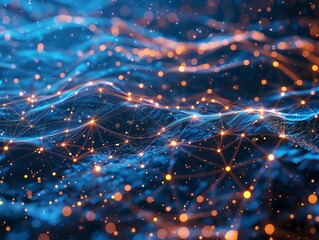 Abstract digital wave with blue and pink glow, representing data flow and futuristic technology in a vivid, vibrant image.
