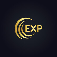 EXP logo. E X P design. White EXP letter. EXP, E X P letter logo design. E X P letter logo design in GOLD, GOLDEN LOGO, THREE, style. letter logo set in one artboard. E X P letter logo vector design.