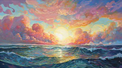 Colorful Clouds and Waves Abstract Painting