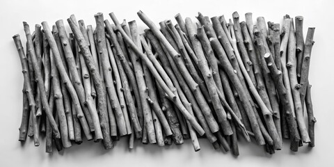 A Black and White Still Life Composition of Charcoal Sticks, abstract, monochrome, texture, charcoal