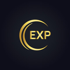 EXP logo. E X P design. White EXP letter. EXP, E X P letter logo design. E X P letter logo design in GOLD, GOLDEN LOGO, THREE, style. letter logo set in one artboard. E X P letter logo vector design.
