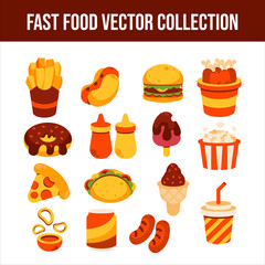 Collection of fast food with flat style