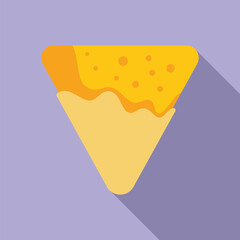 Single nachos chip covered with melted cheese, minimalist illustration with long shadow