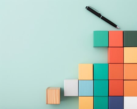 Business planning, wooden block arrangement, flat design illustration