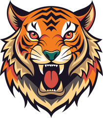 a-tiger-head-roaring-with-flat-color vector art