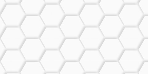 Abstract hexagonal futuristic geometric backdrop White background and embossed hexagon , honeycomb white hexagon concept design abstract technology background vector background, or wallpaper.