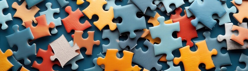 Fototapeta premium A pile of puzzle pieces in various colors.
