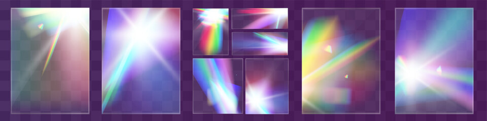 Crystal light glasses rainbow reflection set effect.Template optical,lights,glare.