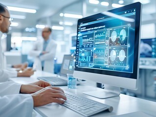 A high-tech healthcare setting with a digital patient chart displayed on a monitor