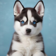 Obraz premium Siberian husky puppy on blue background 