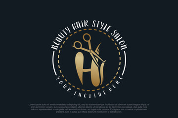 Hair salon logo design with scissor element creative concept Premium Vector