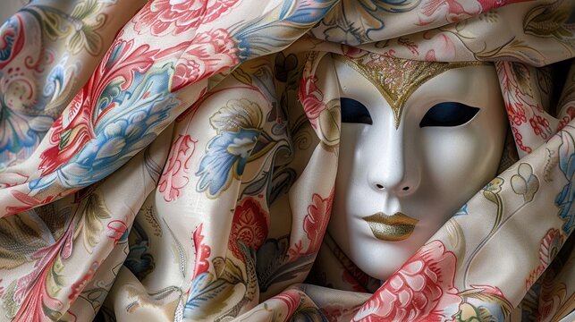 Carnival mask photo with decorative fabric and cropping area