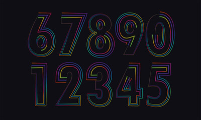 set of neon numbers and signs for writing discounts, dates, prices. Glowing contour vector digits design