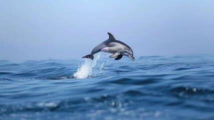 Fototapeta premium Dolphins jumping out of the water with blue sky. Cute animal. Mammal 
