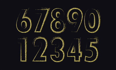 set of neon numbers and signs for writing discounts, dates, prices. Glowing contour vector digits design